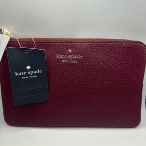 Kate Spade Leila Medium L-Zip Wristlet in Deep Berry 5” x 8” NWT